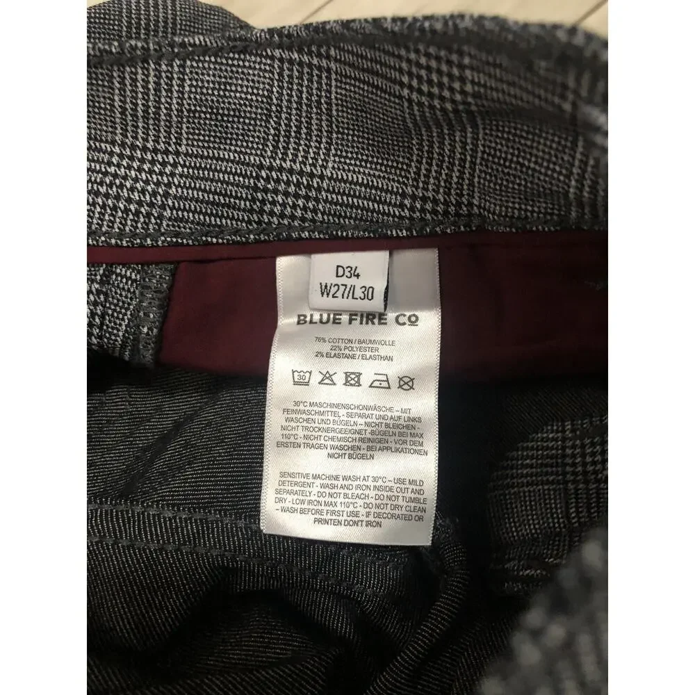 Blue Fire Co Pants Mens 27x30 Plaid Business Chino Gray Career Stretch N69